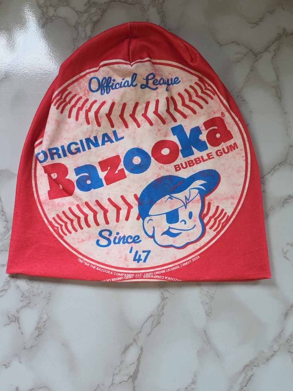 Bazooka Joe Bubble Gum Comic Print Red Skull Cap 2-Sided Beanie NEW